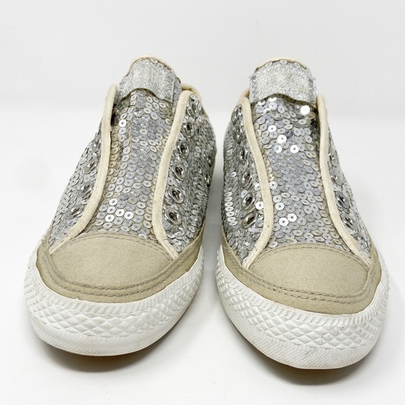 CONVERSE | Silver Sequin Laceless Sneakers - Picture 6 of 13